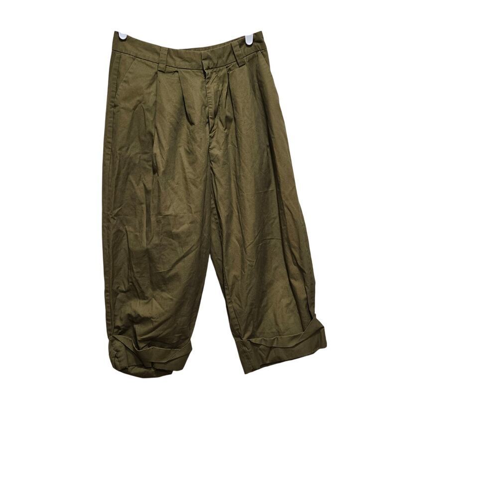 Olive Pleated High-Rise Tapered Pants Size 4